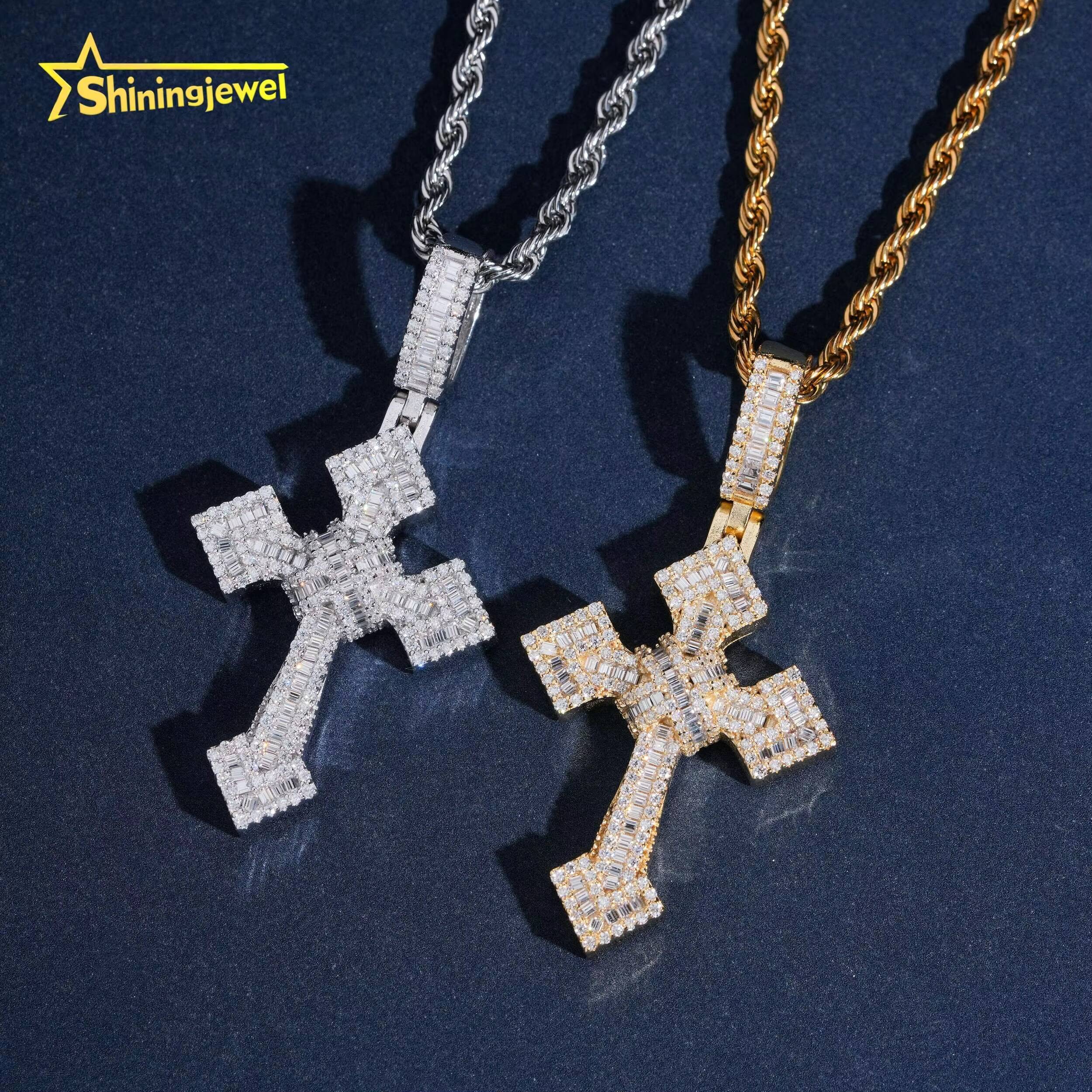 USA Local Stock 925 Sterling Silver Fully Iced Out Moissanite Cross Pendant Fine Jewelry Men VVS Moissanite Pendant Necklace