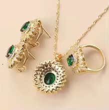 African 18K Gold Plated Bridal Costume Necklace And Earrings Blue Cubic Zirconia Jewelry Sets For Women Luxury Wedding