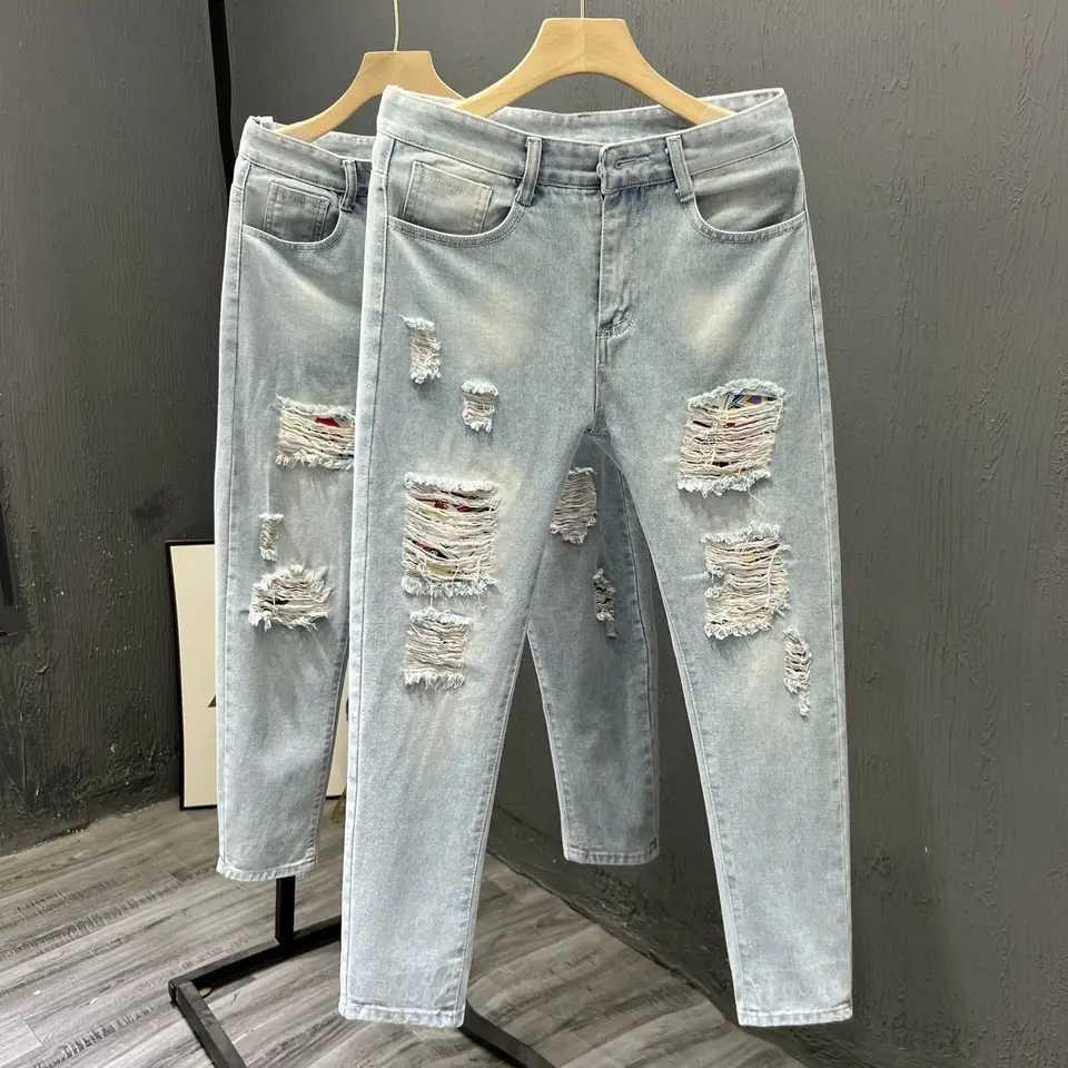 New Luxury Brand Mens Jeans Korean Fashion Casual Spring Autumn Ripped Denim Jeans Pencil Pants Streetwear Pants Classic Jeans W250905