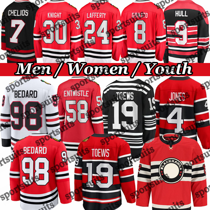 #98 ConnorS Bedard chicago hockey jersey blackhawksS jersey #55 Artyom Levshunov Frank Nazar Spencer Knight Teuvo Teravainen Anton Frondell Jason Dickinson jerseyS