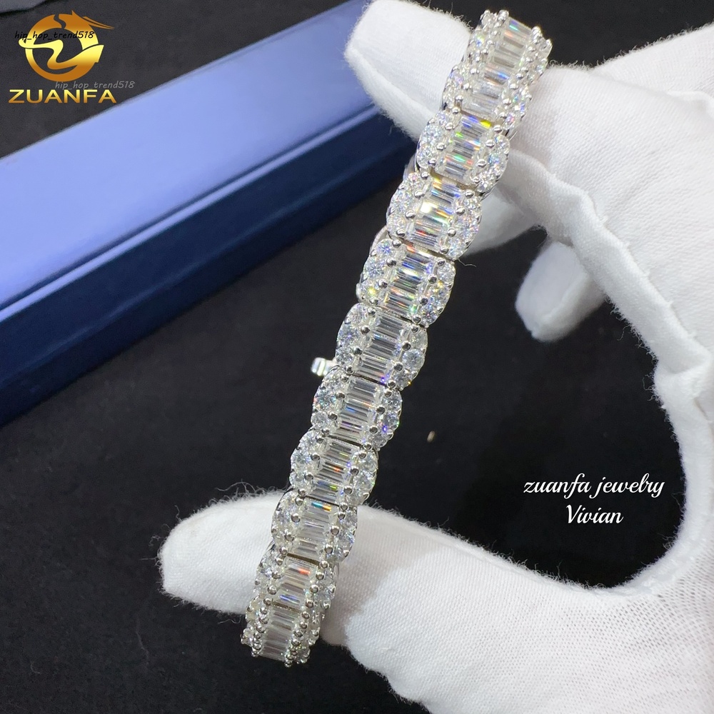 Lab Diamond Hip Hop Iced Out Fashion Fine Jewelry Sterling Silver 925 Vvs Moissanite Jewelry Cuban Link Chain Bracelet Men