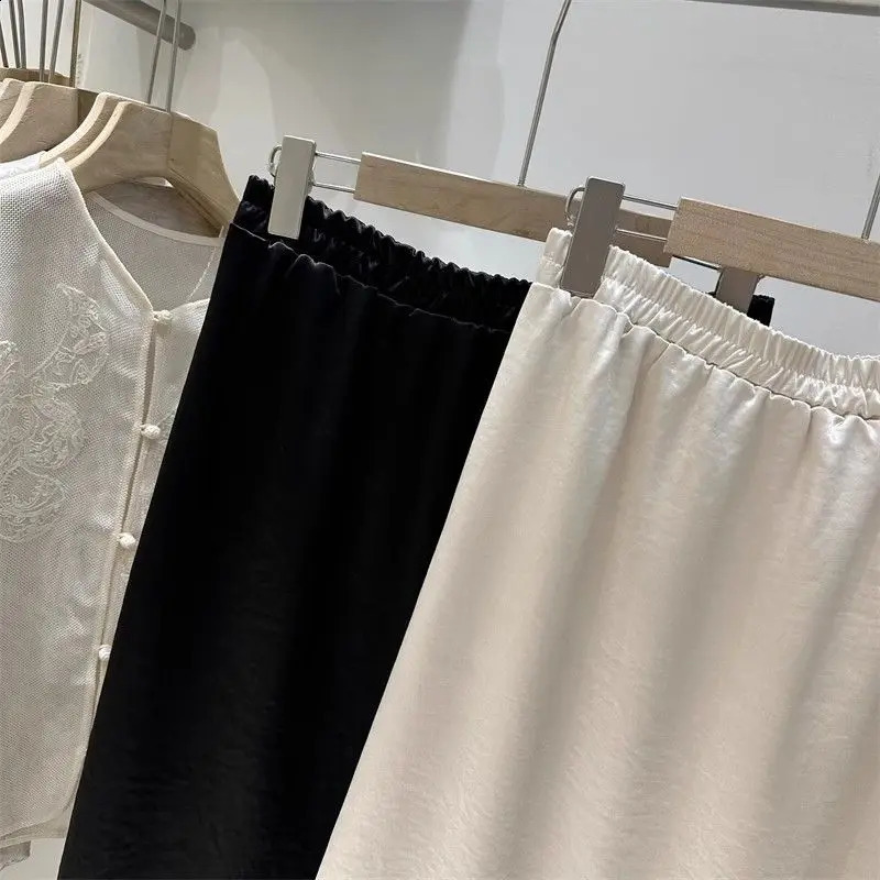 y Lace Patchwork Satin Skirt Women Elegant Club Party Skirts Office Lady Elastic Waist Slit ALine Midi Faldas Mujer 320A 250905