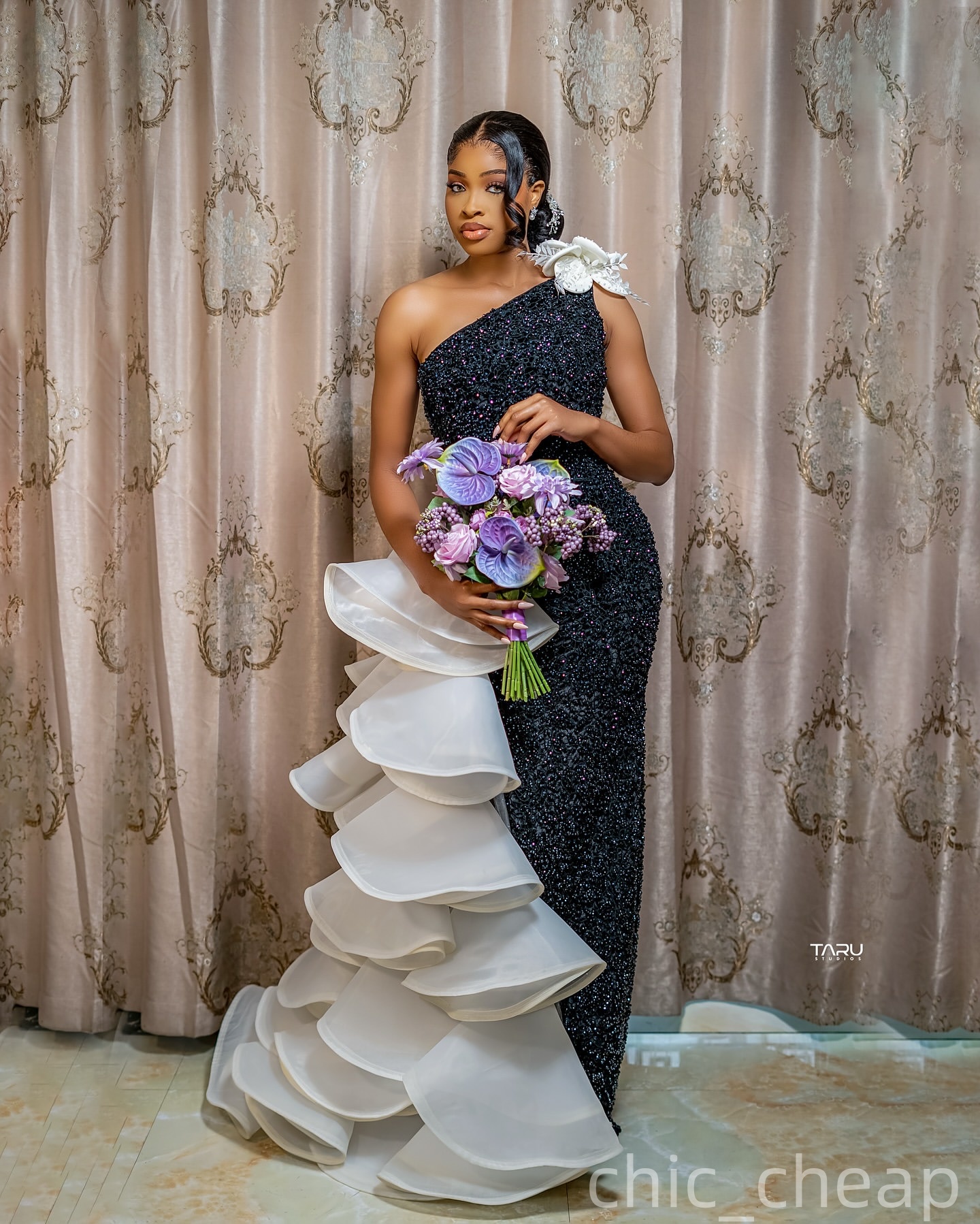Aso Ebi Black Sheath Prom Dresses 2025 One Shoulder Flower Lace Evening Formal Party Second Birthday Engagement Gowns Plus Size Dress For Special Occa