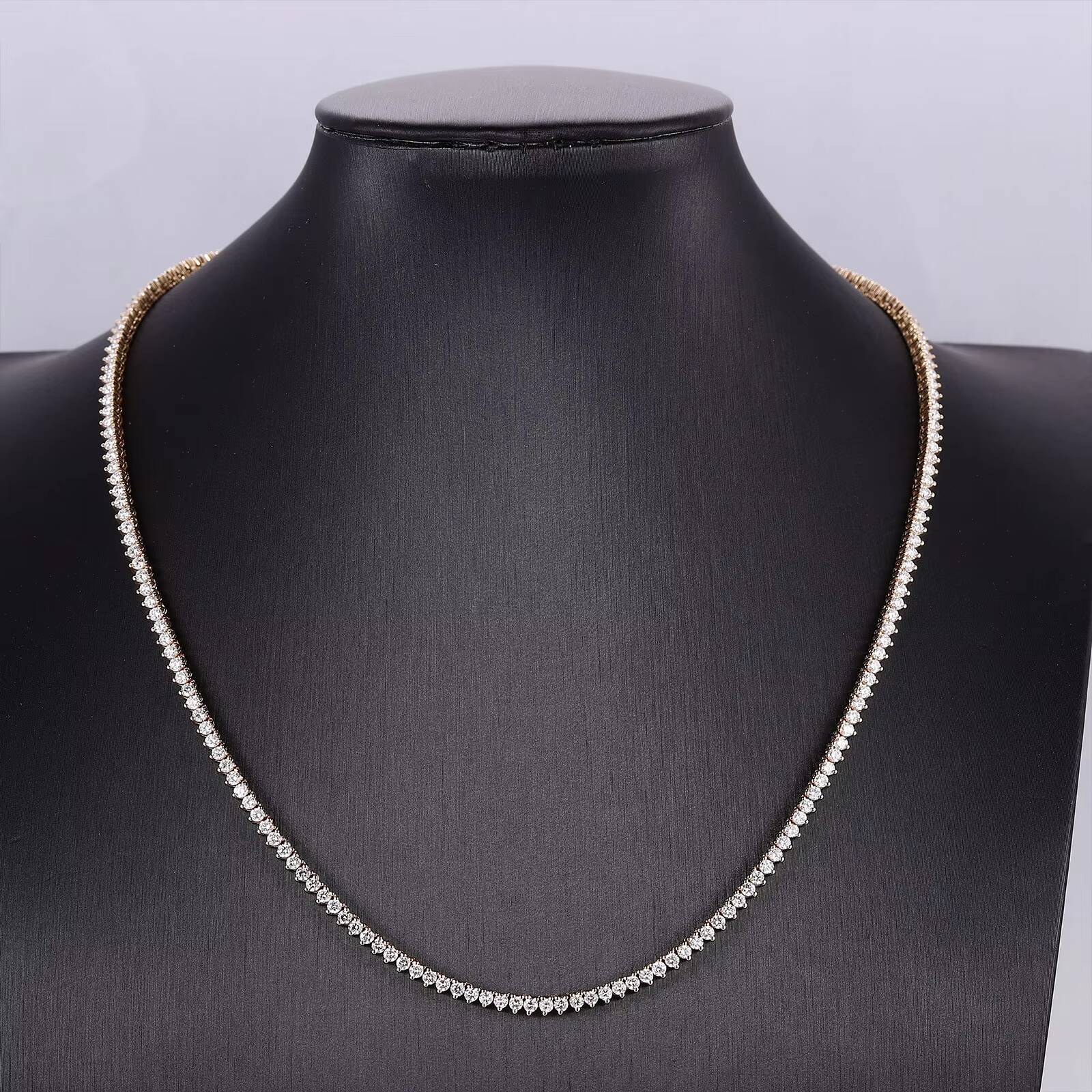 14K Real Yellow Gold Lab Grown Diamond Tennis Chain 16 Inches IGI Certified 2mm Round Cut DEF VVS Lab Diamond Necklace