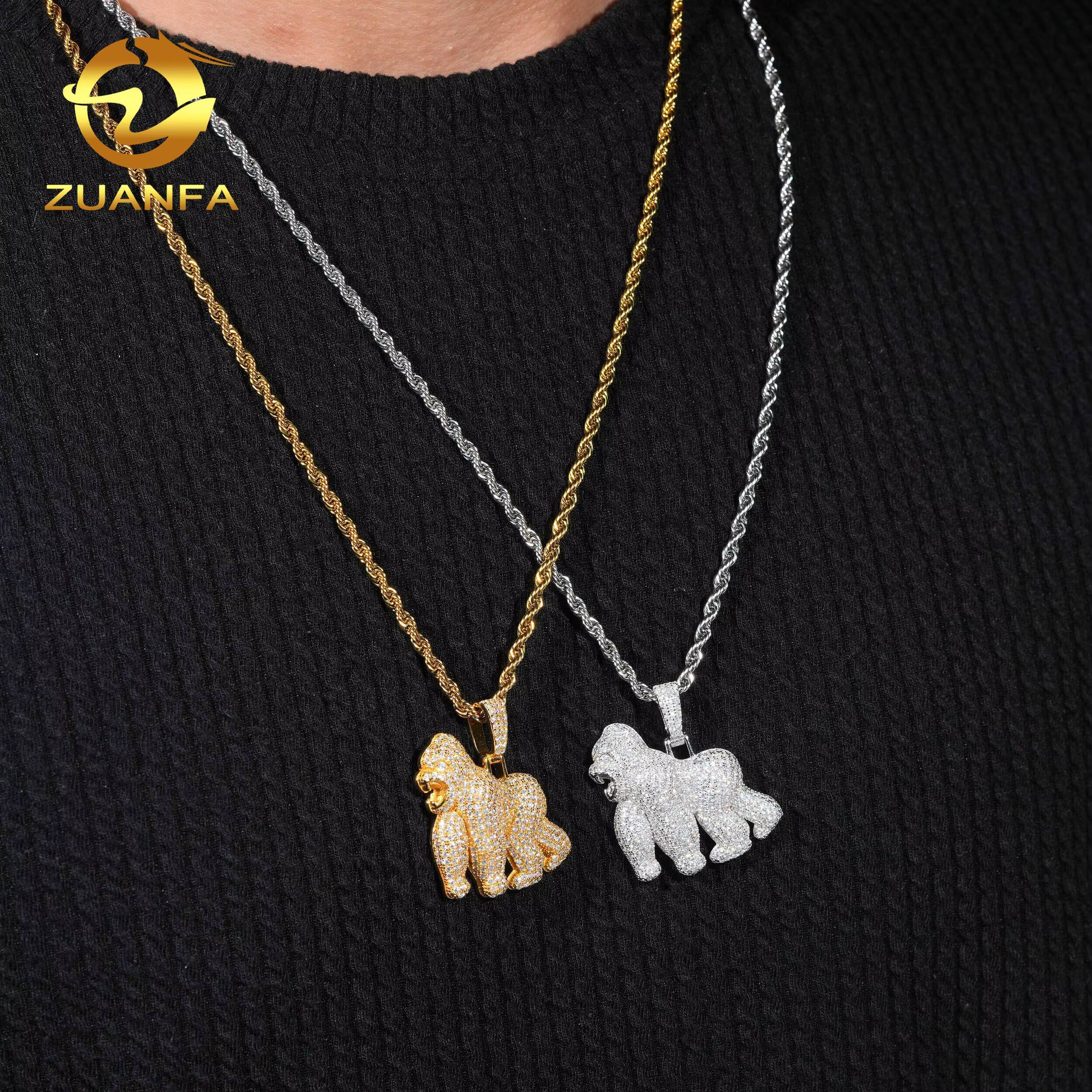 USA Local Stock Fast Shipping Gorilla Pendant 925 Silver Moissanite Pass Diamond Test Gold Plated Gorilla Charms Pendants