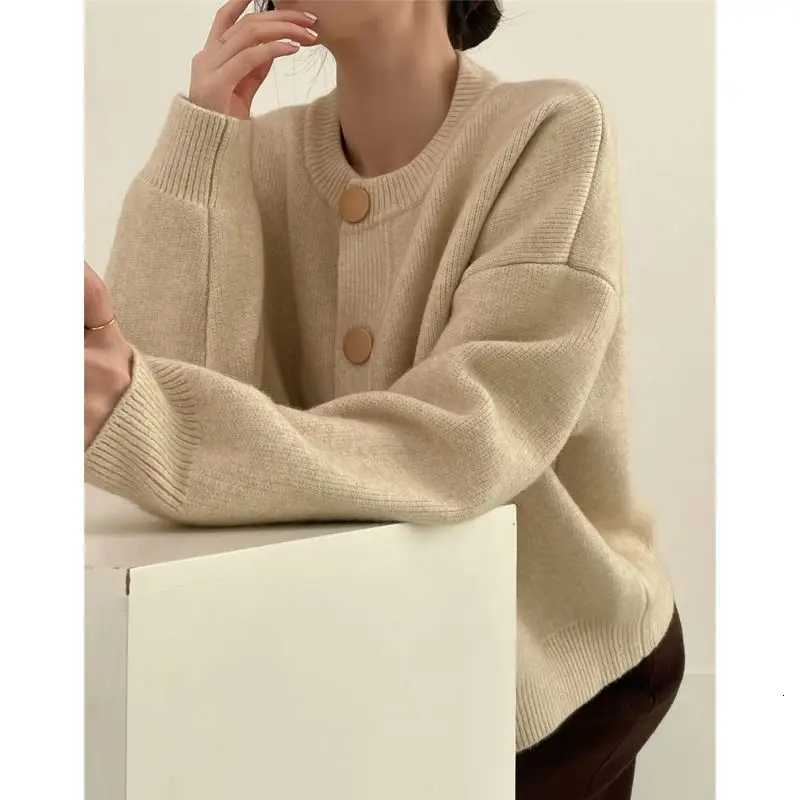 Singlebreasted Round Neck Knitted Cardigan for Women Commuting Solid Color Versatile Soft Glutinous Sweater Jacket Casual Top Z250905