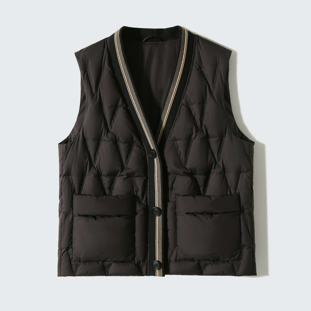 High-End White Melad Style Brown V-Neck Outerwear Inner Wear Duck Down Vest Jacket B5