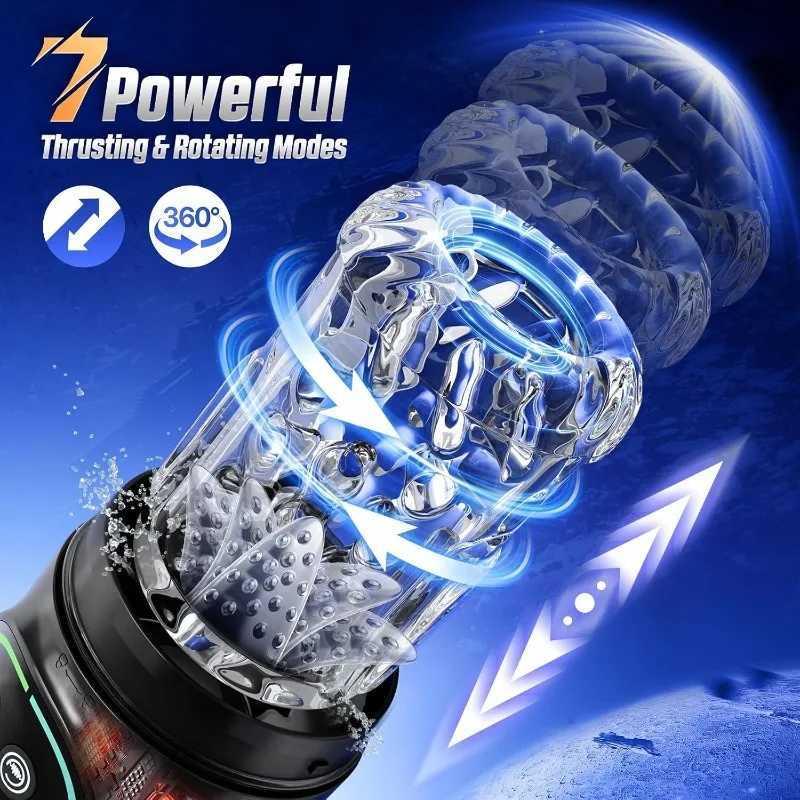 Automatic Thrusting Rotation Male Masturbator Sucking Licking LCD Vacuum Penis Pump Water SPA Real Pocket Pussy Sex Toys for MenXJ250905