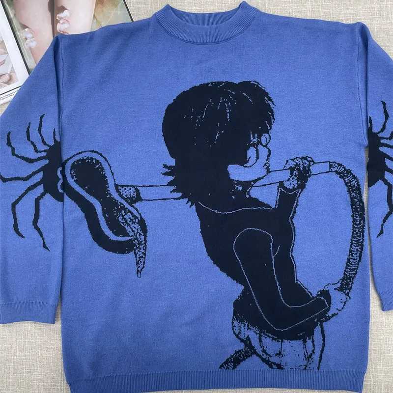 Autumn Winter Knitted Sweater Retro Fashion Hip Hop Men Women Pullovers Gothic High Street Y2k Long Sleeve Sweater Couples Tops Z250905