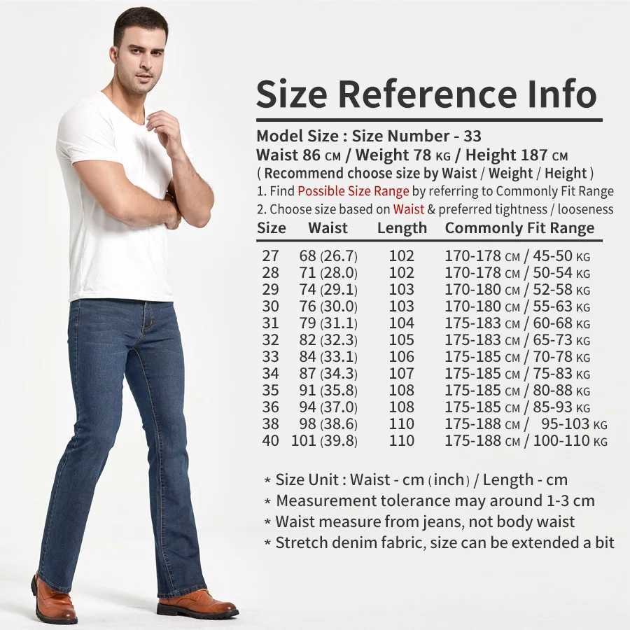 Mens Boot Cut Jeans Slightly Flared Slim Fit Blue Black Trousers Designer Classic Male Stretch Denim Pants W250905