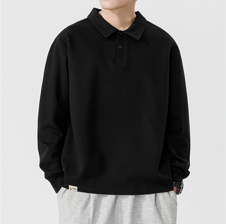 374 Men Long-sleeved Autumn and Winter Heavy Loose Solid Color Lapel Casual