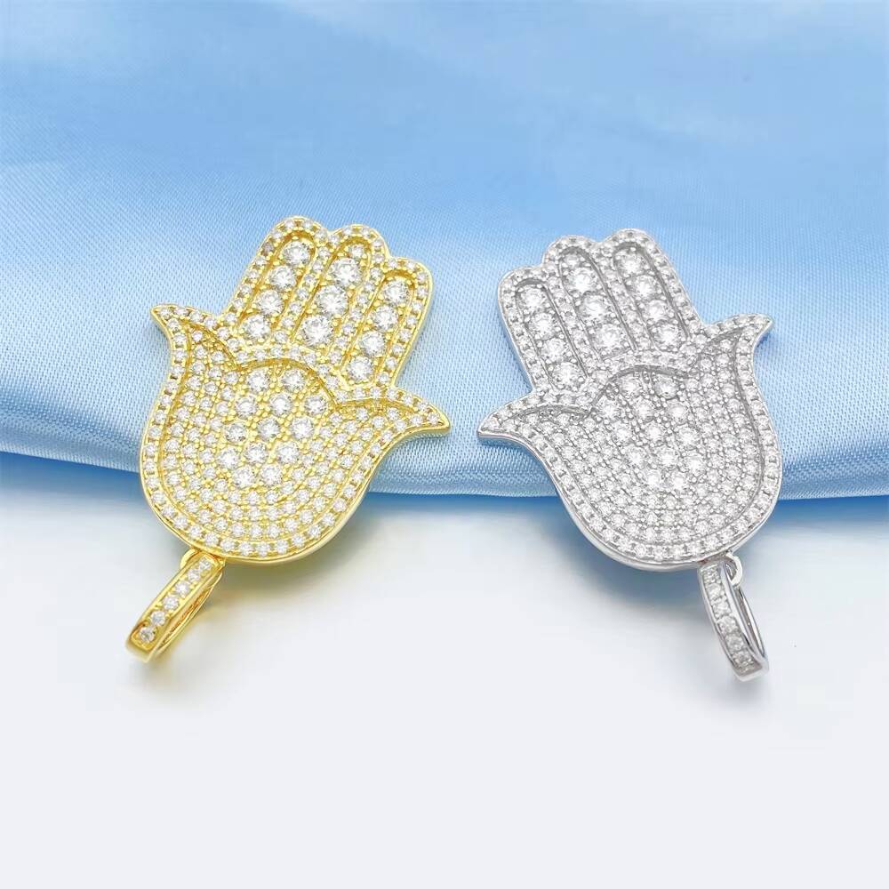 3D Hamsa Hand Pendant 925 Sterling Silver Moissanite Diamond Pendant Hip Hop
