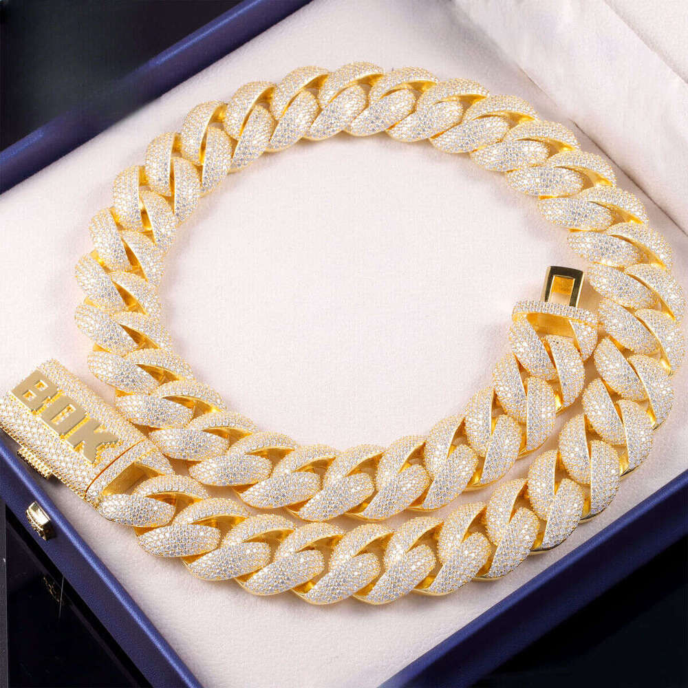 Wholesale VVS Moissanite Iced Chain for Mens 13mm-22mm Wide Solid Sier Gold Plated Dia Rapper Cuban Link Necklace