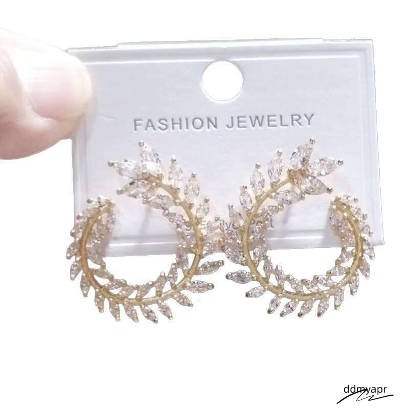 Dhcollections Fashion Leaf Wreath Earrings Women's Micro Inlaid Copper Horse Eye Zircon Jewelry Ddmydec Yiwu Ddmydec Ddmydec