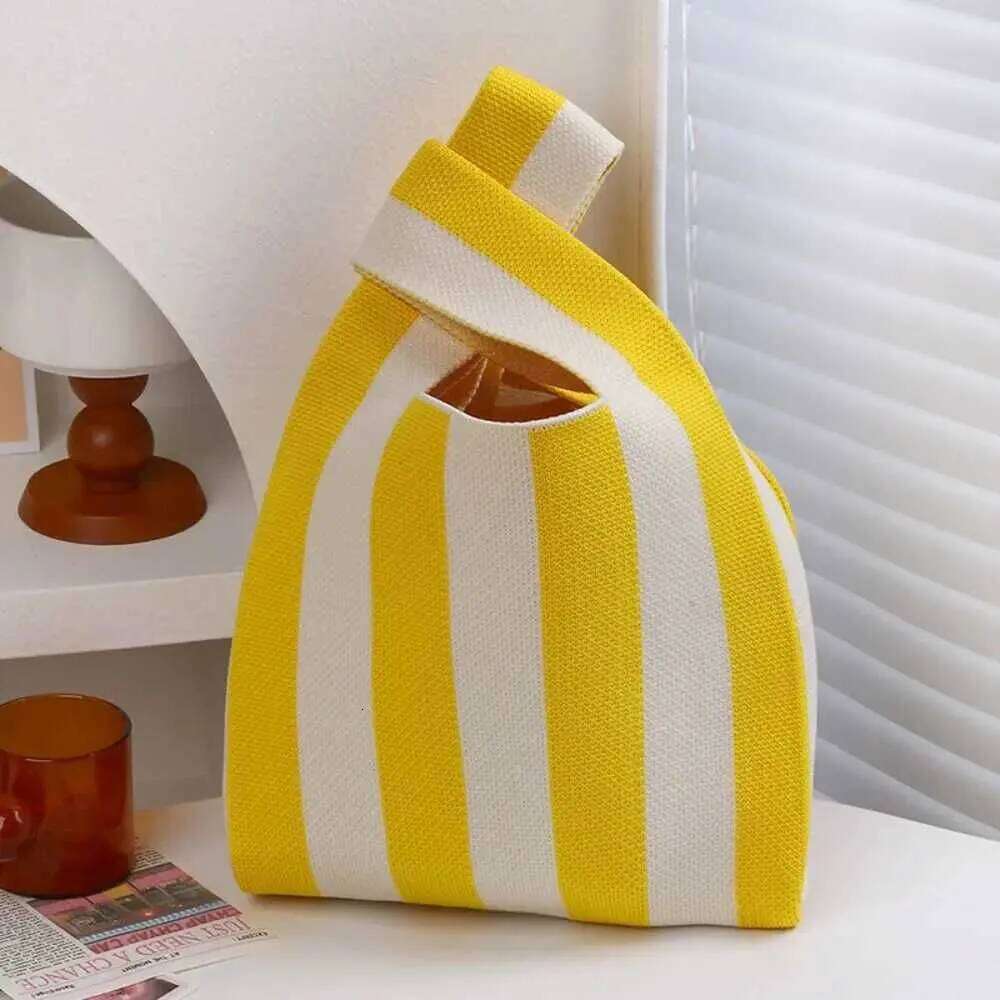 Reusable Wrist Handbag Strip Fem Shopping Large Capacity Knitted Bucket Bag Y241106