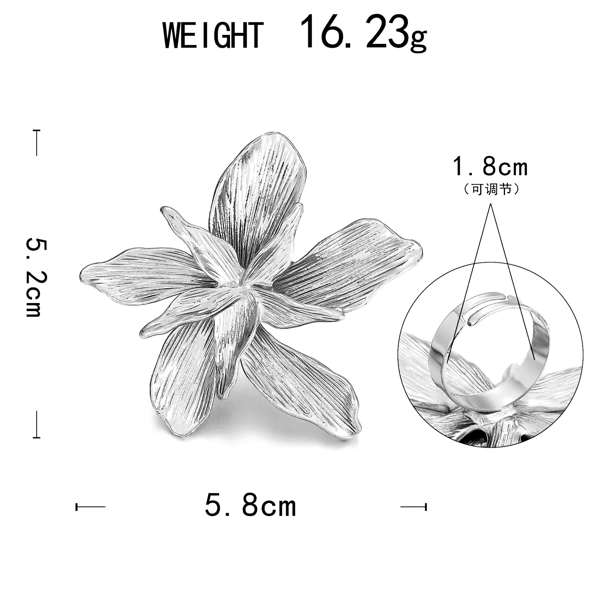 New Stylish Rings High End Floral Statement Rings Oversized Single Flower Design in Gold Silver, Exquisite Hand Jewelry