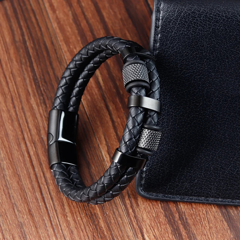 Charm Braid Rope Bracelet For Men Stainless Steel Magnetic Buckle Genuine Leather Bracelets Bangles Male Female Jewelry 251024