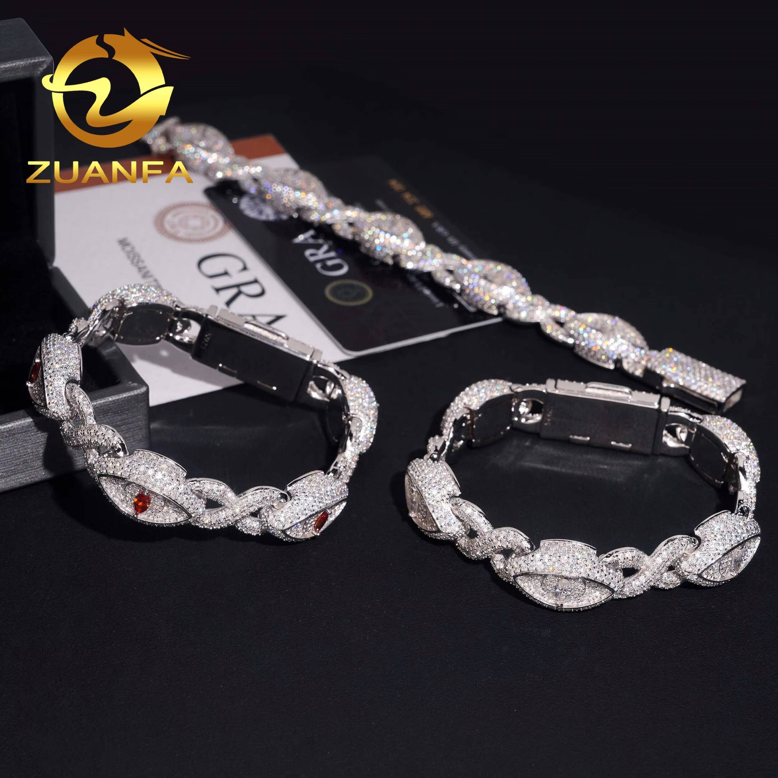 Hip Hop Fine Jewelry Iced Out Moissanite Diamond Mens 13mm Silver Cuban Link Infinity Bracelet