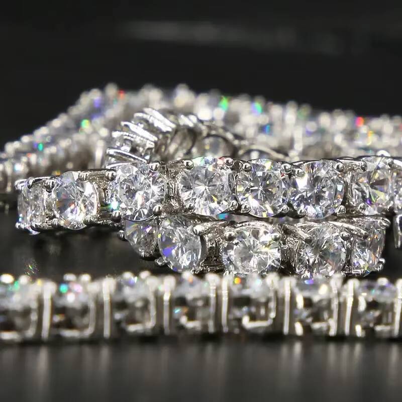 Luxury Jewelry Moissanite Trendy Style Iced Out Tennis Chain 925 Sterling Silver VVS 4mm 678 Inches Moissanite Tennis Bracelet
