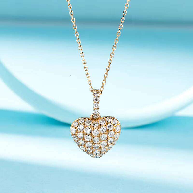 Romantic Heart Shape Iced Out Pendants Gold VVS DEF Color Lab Grown Dia Necklace for Women's Gift