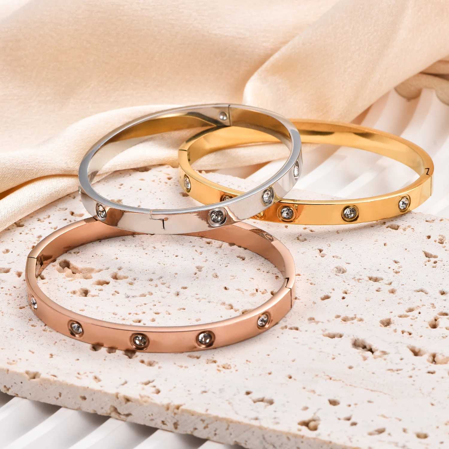 6mm Wide Exquisite Zircon Openable Bracelet for Wen Stainl Steel Polished Bangle BraceletsGirl Jewelry Gifts S250905