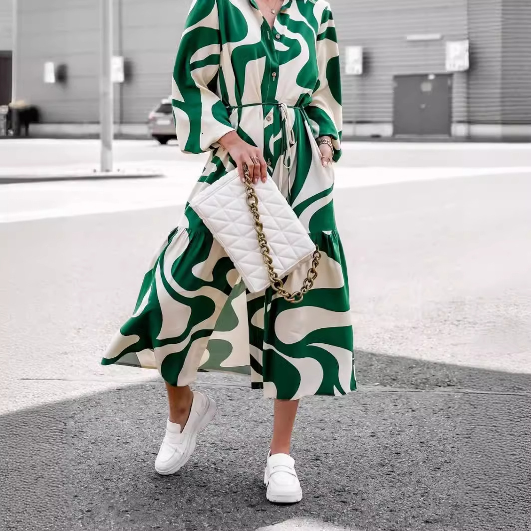 2023 Autumn Winter Womens New Fashion Loose SingleBreasted Long Sleeve Long Dress