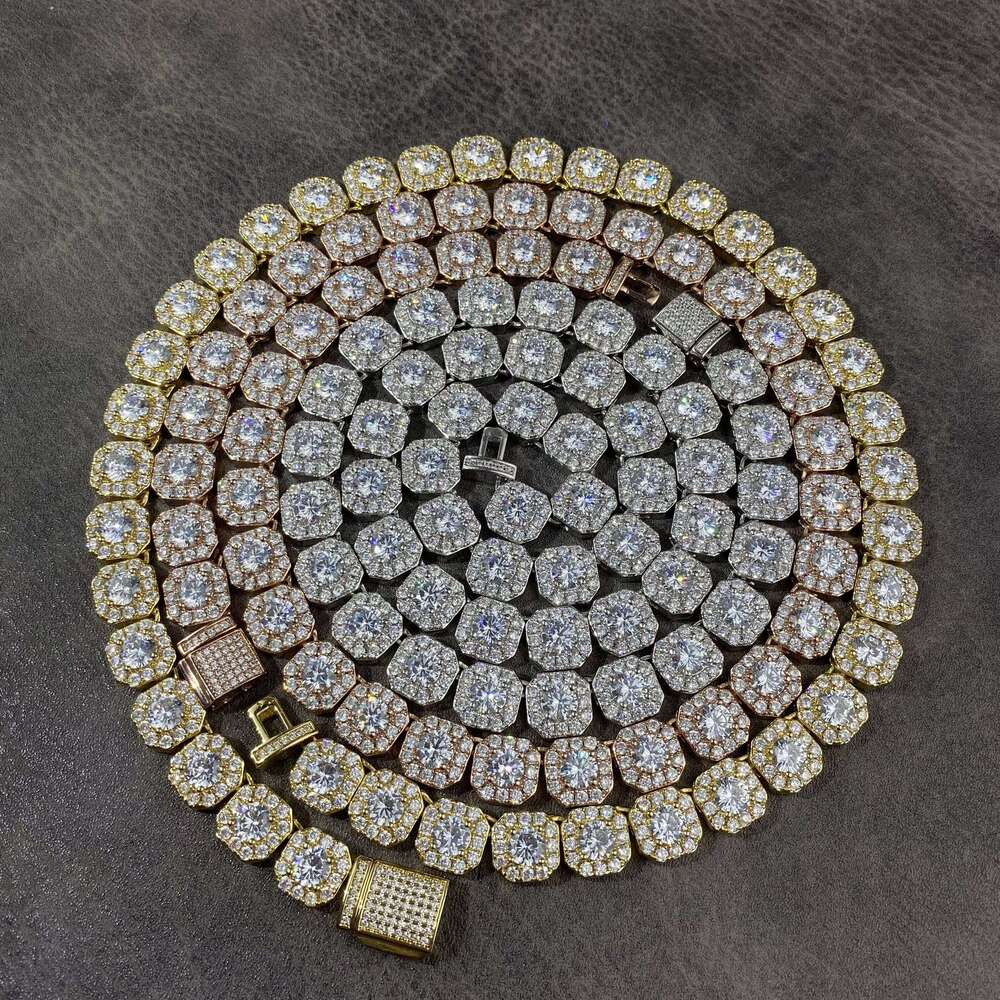 Custom Hip Hop Sier Gold Plated AAA+ Moissanite Iced Out Cluster Tennis Link Chain Necklaces for Women Men