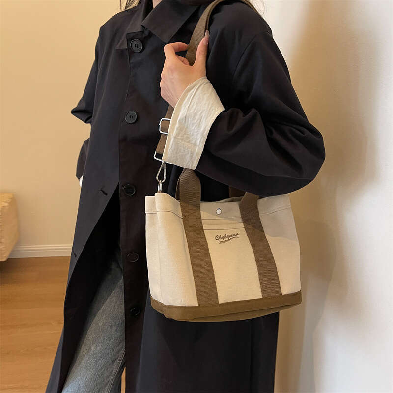 Canvas Layered with Letter Embroidery, Commuter Lunch Student Multi-layer Crossbody Bag, Mommy Bag