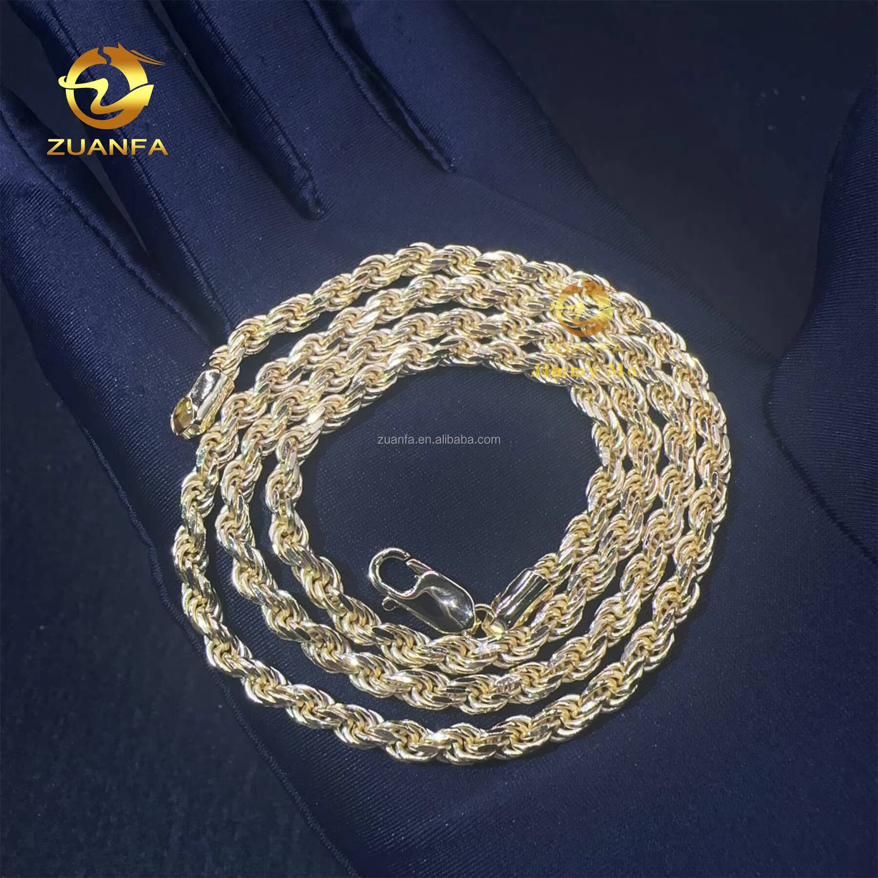 Fashion Iced Out Man Jewelry Hip Hop 925 Silver Solid Rhodium Gold Plated 4mm 6mm Sterling Silver Rope Chain