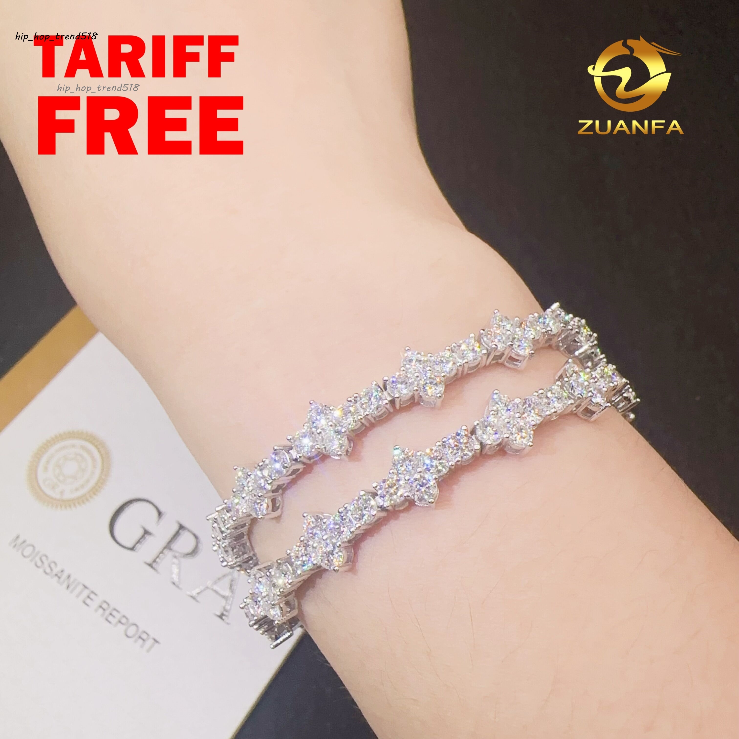 Best Selling 3mm 925 Sterling Silver Man Luxury Hip Hop Jewelry D Moissanite Diamond VVS1 Cluster Tennis Chain Bracelets