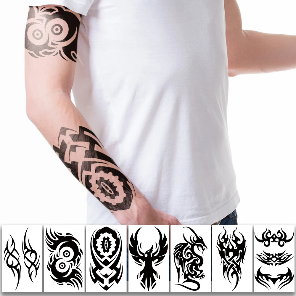 7 Pcs Fashion Beauty Cool Body Art Women Men Half Sleeve Black Tattoo Arm Temporary Totem Stickers Water Transfer Decals 250825