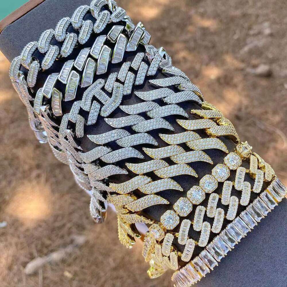 Custom Vvs Baguette Moissanite Pass Dia Test Iced Out Hip Hop Sier Necklace Cuban Chain Fine Jewelry Men 16mm 18mm 20mm