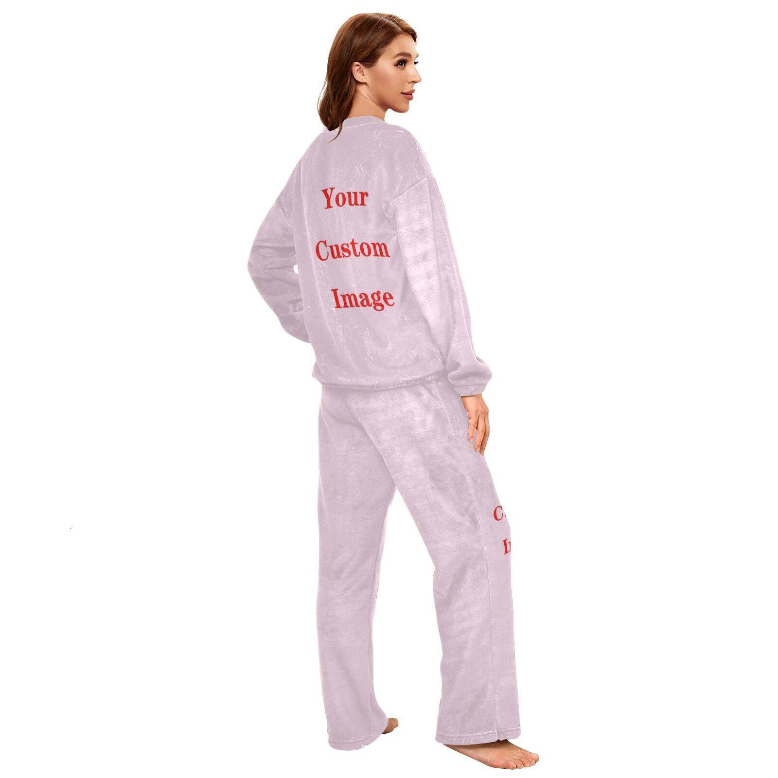 2025 New Women Pamas Winter Thermal Thick Sleepwear Custom pattern Plush Flannel Warm Underwear Sets Indoor Clothes Plus Size