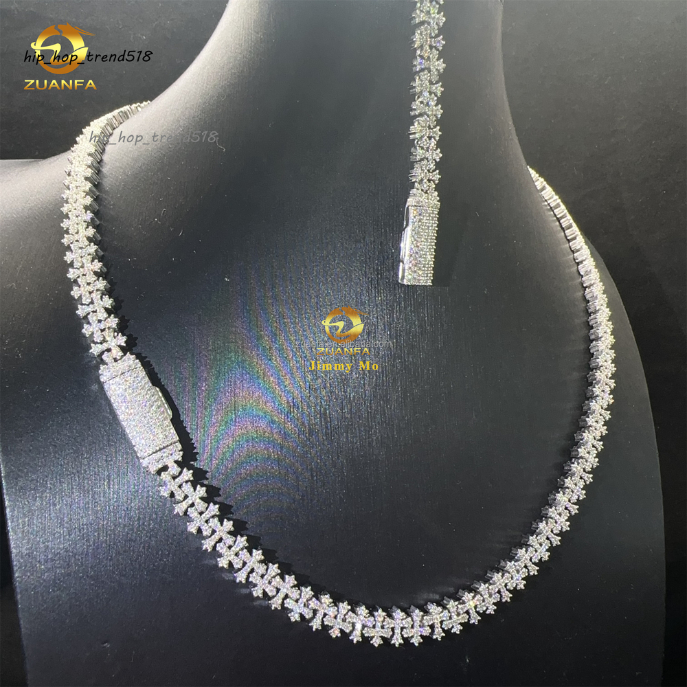 New Design Fashion Pass Tester 925 Solid Silver Cross Shape Iced Out Hip Hop VVS1 Moissanite Cuban Link Chain Bracelets