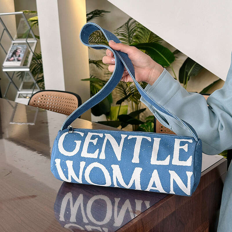 Gentle Designer Bags Woman Textured Letter Cylinder 2025 New Pen Holder Canvas Casual Colorful Shoulder Bag