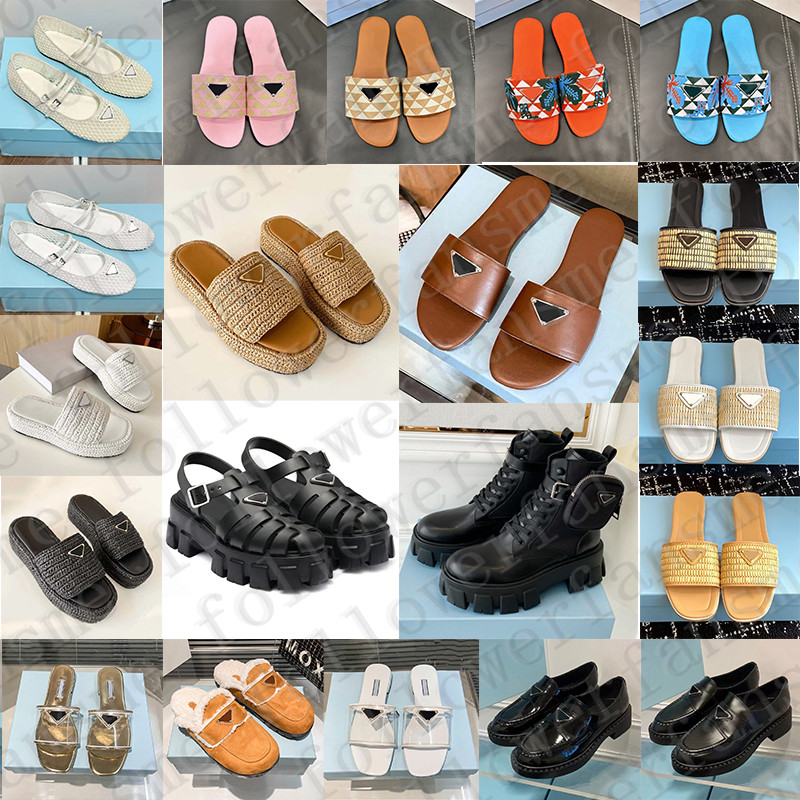 Free Shipping Designer raffia embroidered fabric sandals clogs heels slippers triangle satin slides platform clog shoes plaque for mens womens sandal fashion