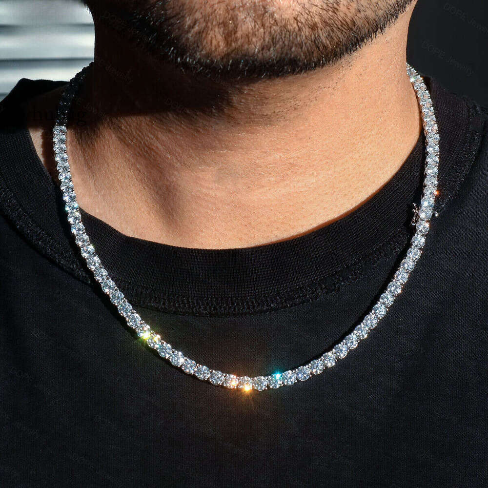 Fine Jewelry 3mm Necklace Iced Out Sier GRA VVS Dia Moissanite Tennis Chain
