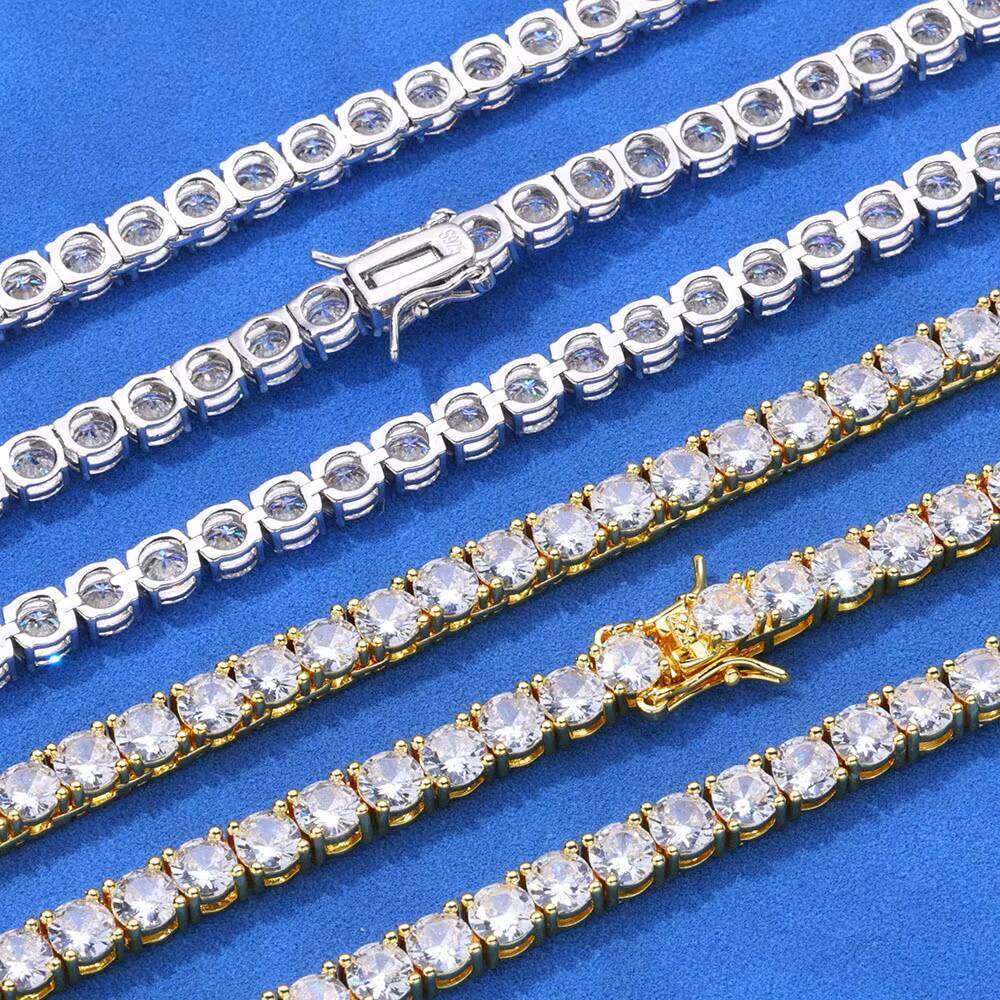 Silica stone, chilled round shape, high-grade cutting, Sier tennis chain, diamond necklace, women's jewelry