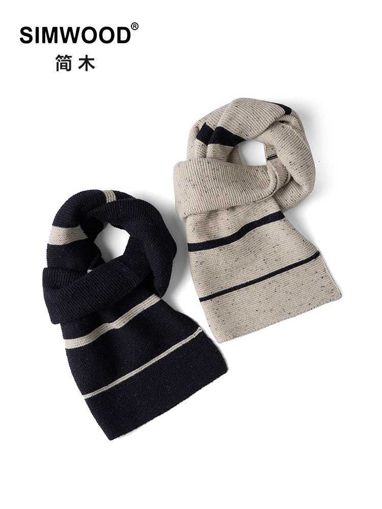 SIMWOOD Warm Autumn Winter Wool Blend Scarf Unisex Vintage Striped Knitted Yarn Thick Men Women ScarfXJ250905