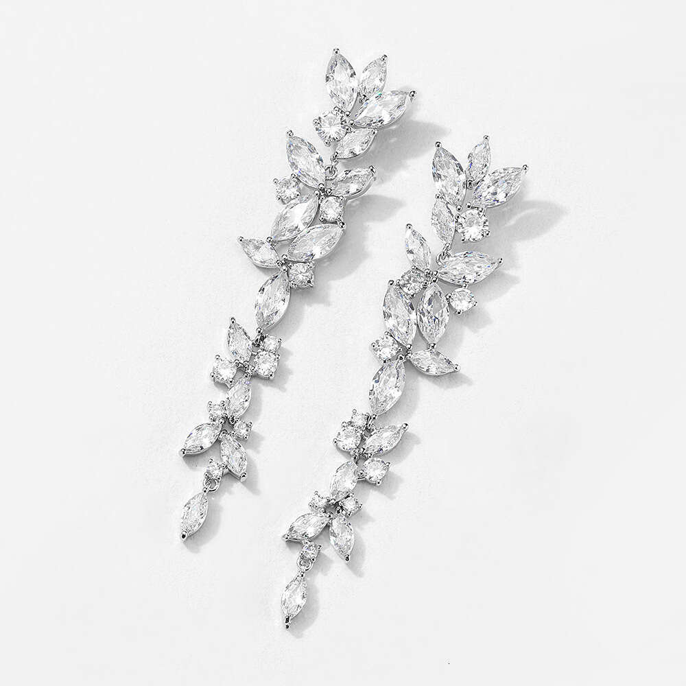 DH collections: Stylish Long - length Petal Earrings for Women with Inlaid 3A Zircons