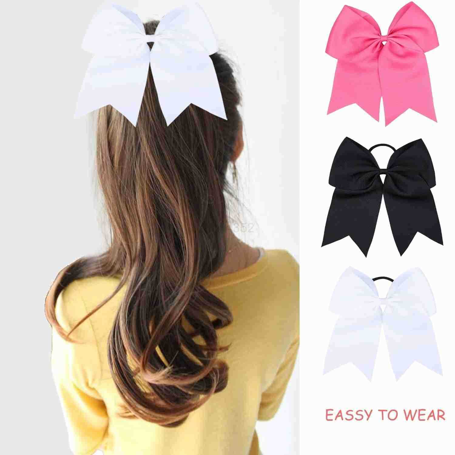 16Pcs Cheerleading Bows Long Tail Skinny Cheer Hair Bows Grosgrain Ribbon Elastic Bands Handmade Ponytail Holder for Cheerleading Girls School College