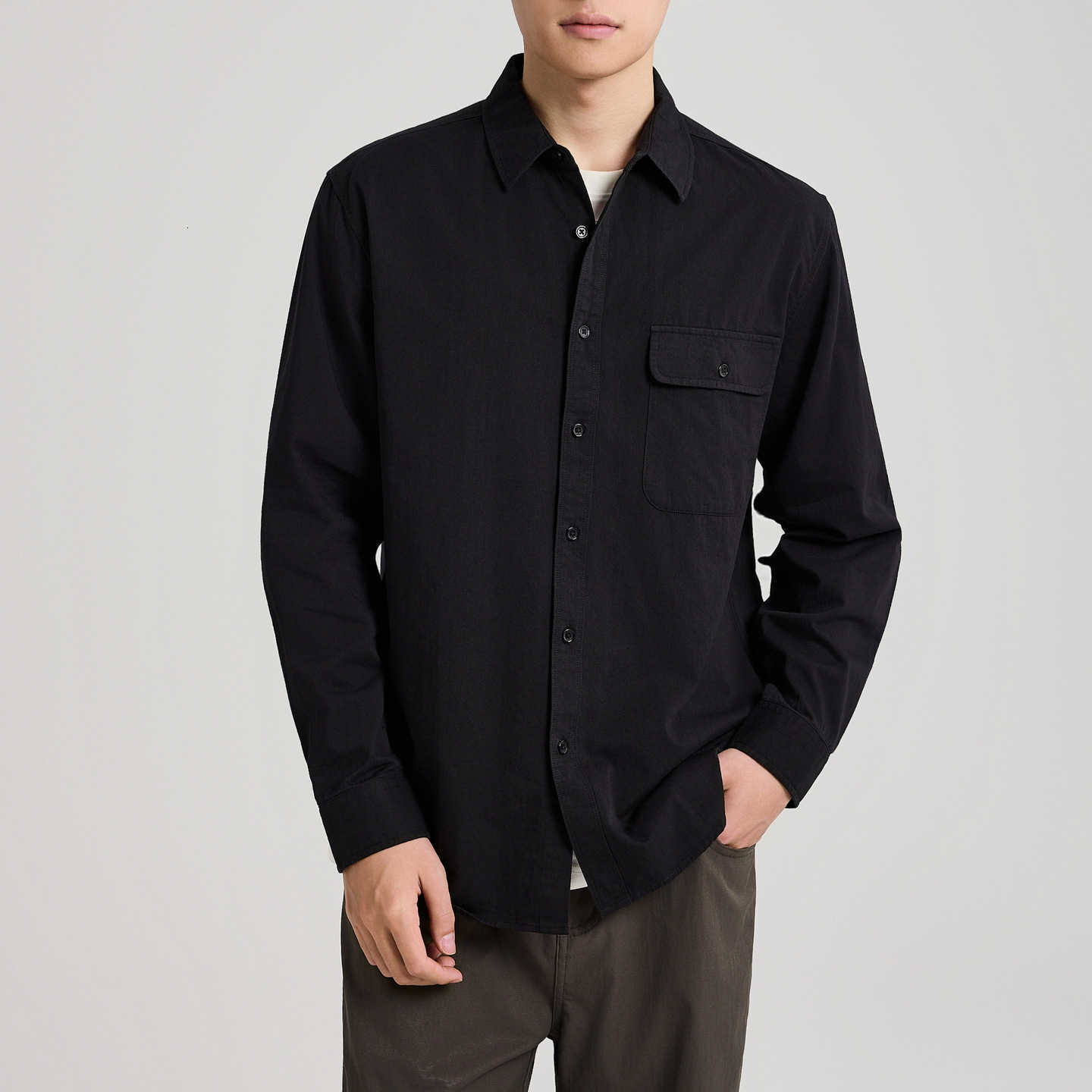Momek Men's all-cotton twill long-sleeved shirt for men 2025 Autumn New style Long-staple cotton solid-color shirt for men. W250407