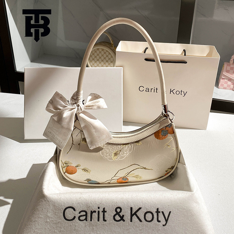 TB BHULAMTE Designer Bag Dropshipping Luxury Bag New Chinese Style Embroidered Crescent Bag 2025 Spring New High-end Baguette Underarm Bag Wholesale