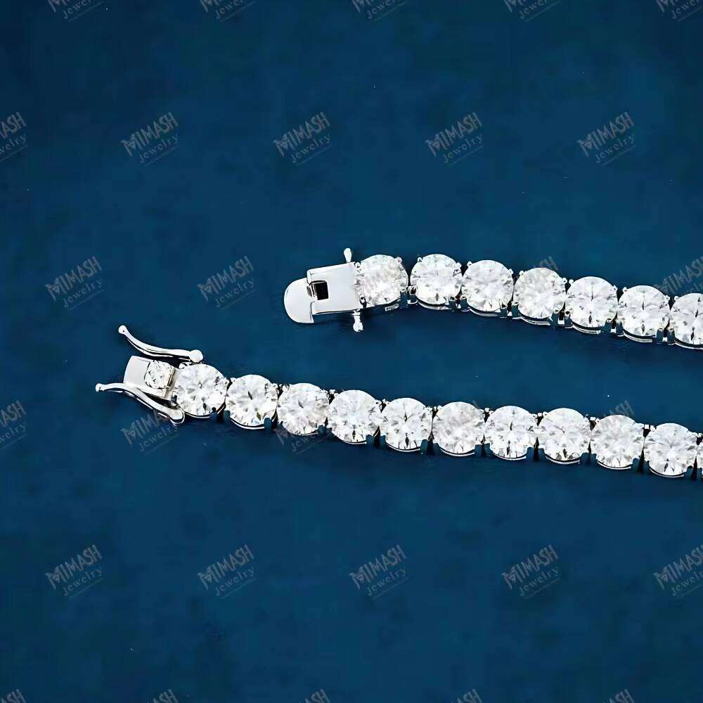 Double Row Moissanite Tennis Chain Necklace, Sparkling Round Cut Stones, Hip Hop Iced Out Jewelry for Men & Women