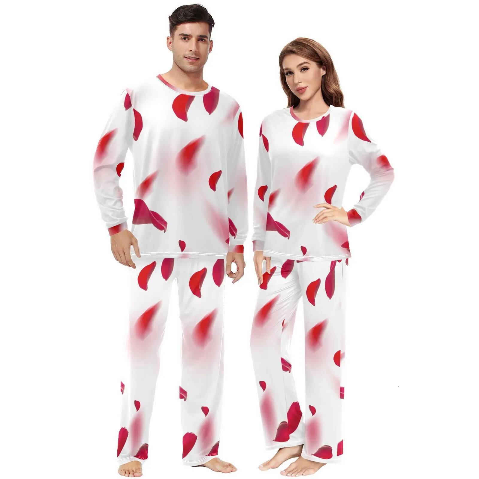 Couple's pama set Loose Women Pink petal design Home Sleepwear Spring Autumn Trousers For Men Pijama Elastic Long Pants pyjama