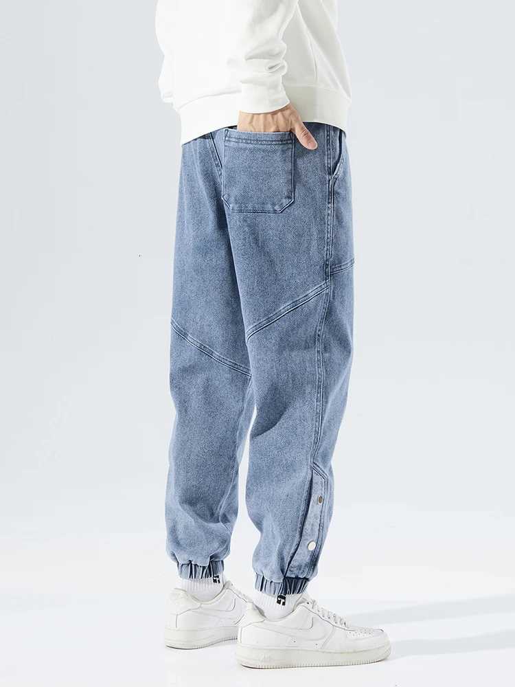 2025 Autumn New Mens Jeans Slight Stretch Denim Jogger Pants Black Blue Hip Hop Baggy Jeans Trousers W250905
