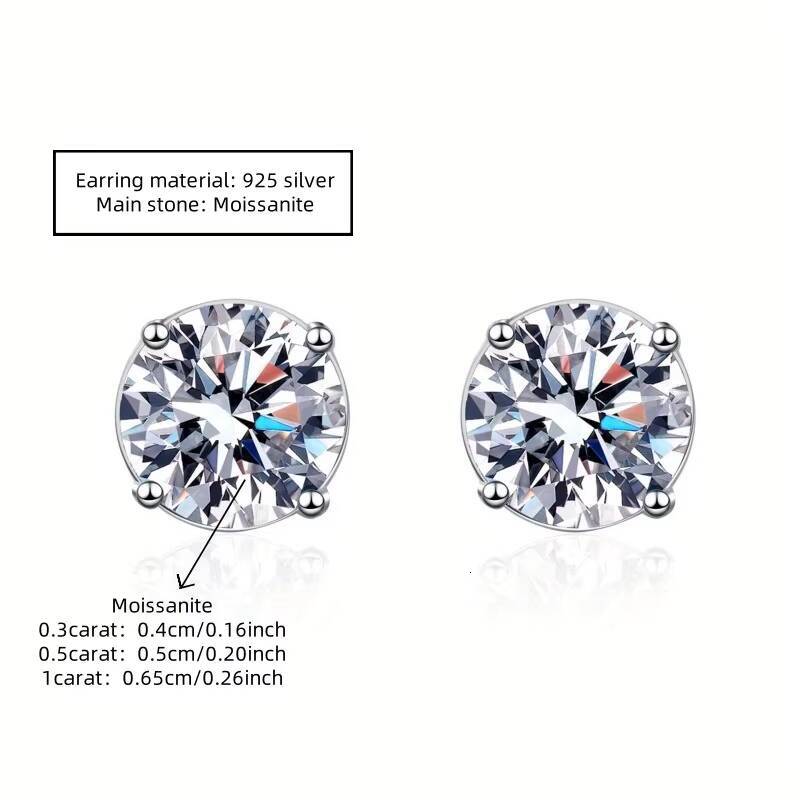 S925 Sterling Silver 03 05 10 Moissanites Unisex Stud Earrings Moissanite Single for Party Trendy Ear Accessories