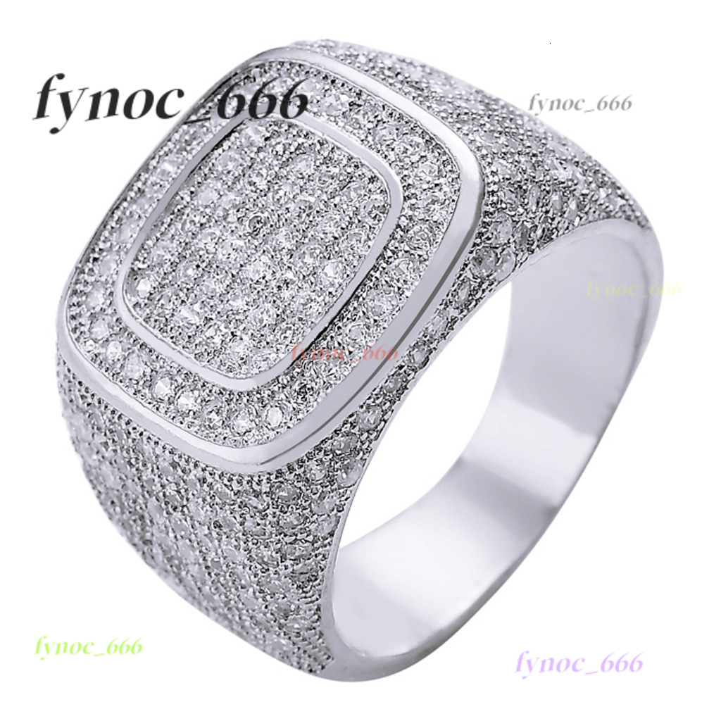 Wholesale Hip Hop Jewelry Bling Morganite Ring Custom Brass Micro Insert Morganite Ring Gold Full Diamond Fashion Luxury Ring for Men