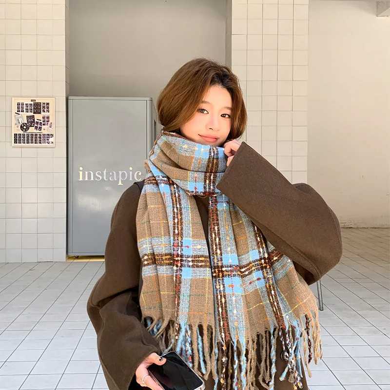 2025 New Korean Style Faux Cashmere Scarf Wr Winter Elegant Plaid Warm Shl Cute Versatile NeckwearXJ250905