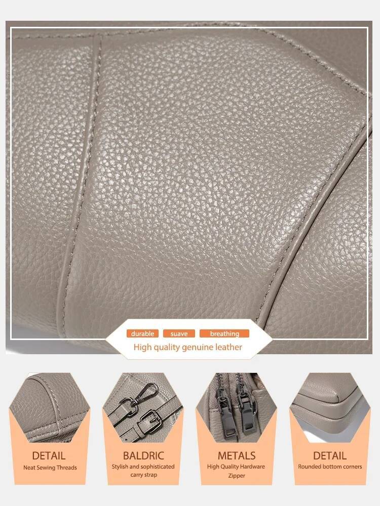 Zency 2025 Genuine Cowhide Leather Crossbody For Women Simple Multi-Compartment Shoulder Handbag 0905